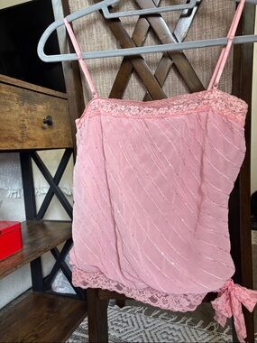 Forever 21 Pink Lace Trim Spaghetti Strap Cami size medium